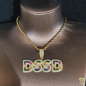 Luxury Rainbow Moissanite Diamond " VN4L " Letter Pendant With Rope <b>Chain</b> Full <b>Iced</b> <b>Out</b> Hip Hop Necklace - Product Image 5