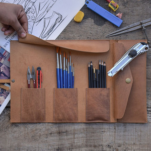 Estuche enrollable de cuero para lápices, organizador de dibujo con múltiples ranuras, estuche para herramientas de artista, proveedor mayorista de logotipos personalizados a precio razonable - Product Image 4