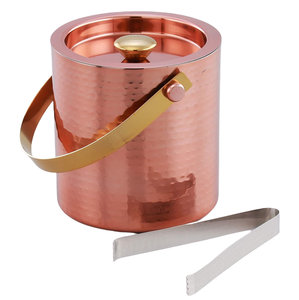 Hammered Copper Ice Bucket with Lid & Tongs Double <b>Walled</b> Stainless Steel Wine Chiller Insulated Champagne Cooler for Bar Hotel - Product Image 1
