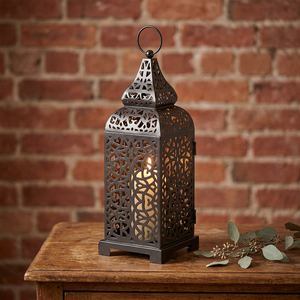 Rustic <b>Moroccan</b> Candle Holder <b>Lantern</b> with Handcrafted Iron Cutwork for Luxury Farmhouse Tabletop Home Decoration - Product Image 1