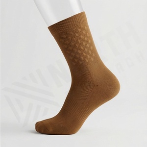Crew <b>Socks</b> Solid Color Breathable Knitted Regular Style Adult Casual Wear Brown - Product Image 3