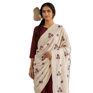 Women's Cotton Voile Shawl <b>White</b> Floral Embroidered Lightweight Breathable Arab Ethnic Scarf Daily Outdoor Wear Hijab <b>Wrap</b> - Product Image 2