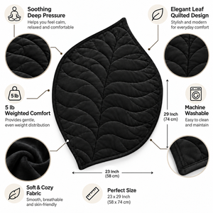 Black Leaf Pattern Weighted Lap <b>Throw</b> | 5 lb Heavy Comfort Blanket | 23x29 Inch Adult Relaxation Cover | Cozy <b>Quilted</b> Design - Product Image 6
