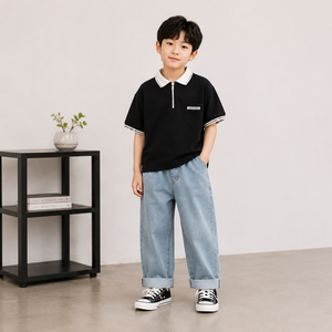 Pantalons longs pour garçons de style coréen, 95% coton, 5% élasthanne, tissés, respirants, confortables, à porter au quotidien - Product Image 1