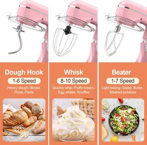 Batidora eléctrica 3 en 1, tazón de 6QT, batidora de cocina de 10 velocidades, batidoras de alimentos para el hogar que incluyen gancho para amasar, batidor y varilla batidora, color rosa - Product Image 3