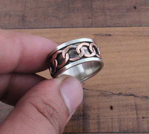 925 Sterling <b>Silver</b> <b>Spinner</b> <b>Ring</b> Handmade Curb Copper Chain Fidget <b>Ring</b> for Anxiety Meditation Band Two Tone Jewelry Wholesale - Product Image 3