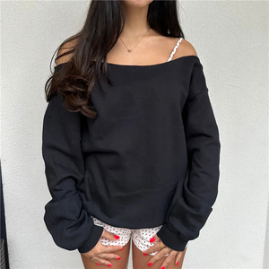 Sweat-shirt à épaules dénudées pour femme, style oversize, pull confortable et chaud à manches longues, haut décontracté et tendance pour l'hiver et le quotidien - Product Image 6