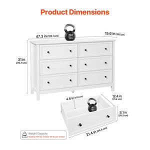 <b>6</b> <b>Drawer</b> Wooden Dresser with Sliding Anti-tip Device Retro Minimalist Closet Storage for TV Basement Application - Product Image 3