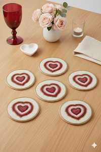 Ensemble de sous-verres en perles blanches crème - Décoration artisanale romantique pour la Saint-Valentin - Product Image 3