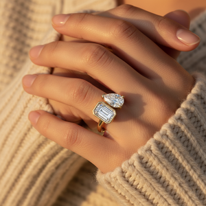 Современное кольцо «Ту-э-Му» с полным ободком, изумрудом и круглыми выращенными бриллиантами, 14-каратное золото, два камня, на заказ, для женщин, сертификат IGI - Product Image 1