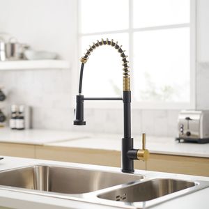 Rubinetto da Cucina Commerciale Monocomando Nero e Nichel Oro con Doccetta Estraibile e Funzione Lavello - Product Image 4