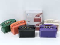 Enceinte sans fil M600 style cuir vintage, boombox rétro avec bouton rotatif et poignée, idéale pour le camping en extérieur, vente en gros, cadeau