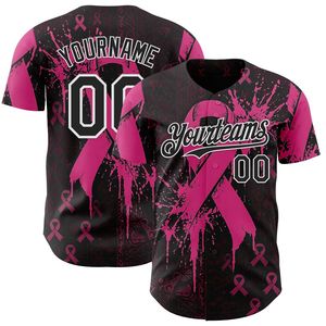 Camiseta de Béisbol Personalizada Unisex para Adultos, con Lazo Rosa para la Concientización sobre el Cáncer de Mama, Impresión Sublimada, Uniforme de Equipo, 100% Poliéster Transpirable - Product Image 2