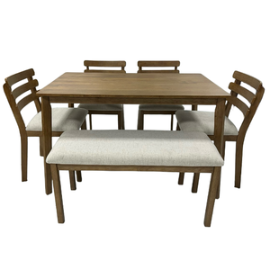 Table et chaises de restaurant Rustic Elegance avec banc, ensemble 6 pièces, table carrée moderne en bois massif - Product Image 6