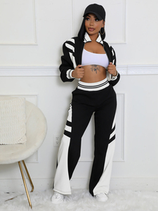 Custom 2026 Women Red Black 2 Piece Tracksuit Set Zip Up Crop Jacket Wide Leg <b>Pants</b> Casual Sporty Streetwear Outfit - Product Image 3