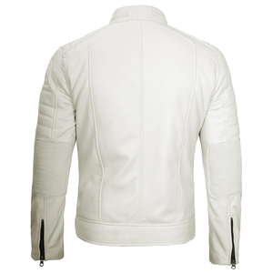URBANGAZER Men's White Polyester Moto <b>Jacket</b> Stand Collar Covered Button <b>Slim</b> <b>Fit</b> Regular Sleeve Solid Color Windproof <b>Jacket</b> - Product Image 4
