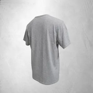 T-shirt personnalisé gris chiné clair pour homme avec imprimé pêche, motif pêcheur lac-forestier, sans logo ni étiquette, vente en gros - Product Image 6
