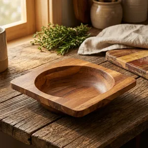 Handcrafted Wooden Salad Serving Bowl with <b>Square</b> Tray Design | Natural Wood Grain Deep Serving Bowl for Dining <b>Table</b> <b>Kitchen</b> - Product Image 5