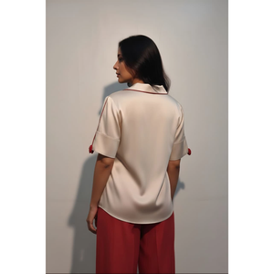 Camisa de Satén Giza Beige Ma Cherie Premium para Mujer, Estilo Elegante y Casual, Ropa de Moda Diaria para Mujer, Suministro OEM - Product Image 3