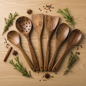 Juego de cucharas de madera de 6 piezas – Utensilios de cocina naturales y ecológicos – Juego de 6 cucharas de madera para cocinar y servir - Product Image 4