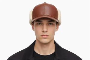 Premium Genuine Leather Winter Baseball Cap with Sherpa Ear Flaps – Warm Outdoor Men's <b>Hat</b> - Product Image 5