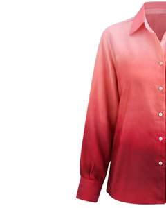 Camisa de Manga Larga para Mujer, Color Degradado de Rosa Claro a Rojo Intenso, Estilo Casual para Oficina, Fabricante de Blusas Personalizadas OEM - Product Image 3