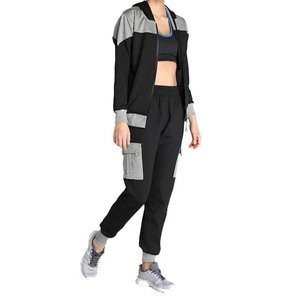 Ensemble de survêtement à capuche pour homme, noir et gris, avec blocs de couleur, manches longues, pantalon décontracté avec poches latérales, pour l'automne - Product Image 2