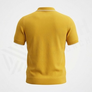 Polo en tricot uni pour homme, manches courtes, fermeture éclair, style décontracté, jaune - Product Image 2