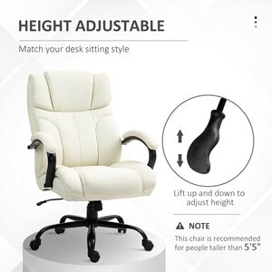 Poltrona Direzionale Oversize da Ufficio 500 libbre, Sedia da Capo con Schienale Alto, Ruote Girevoli, Seduta Larga e Comfort Migliorato in Bianco Crema - Product Image 6