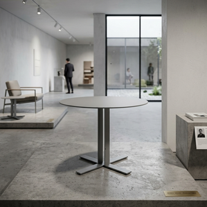 Industrial Circular Gray Metal <b>Dining</b> <b>Table</b> - Sleek Minimalist Bistro & <b>Coffee</b> Shop Furniture - Product Image 5