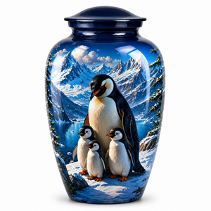 Beautiful Nature with Penguins Memorial Picture Sticker with Enamel Cremation Urn for Human Funeral Ashes - Product Image 1