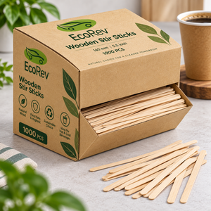 Bâtonnets à mélanger en bambou EcoRev, 1000 pièces, plats, biodégradables, pour café et thé, bois naturel, écologiques, pour usage en café - Product Image 6