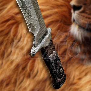 Custom Handmade Damascus Steel Bowie <b>Knife</b> with Lion King Engraved <b>Handle</b> & Leather Sheath Hunting Camping OEM Ideal Gift - Product Image 4