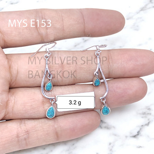 Pendientes Finos de Plata de Ley 925 con Turquesa Natural Cabujón MYS-E153 Listos para Enviar en Stock Bajo MOQ Joyería India para Mujer - Product Image 1