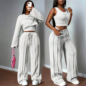 Ensemble sweat-shirt et pantalon de jogging brodés en 3D, coton molletonné 450 GSM, coupe oversize, ensemble 2 pièces pour femme, survêtement personnalisé - Product Image 3