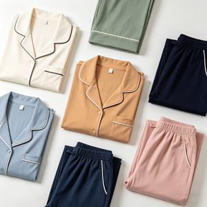 Women's Soft Bamboo Loungewear Set-Breathable Button Down Long Sleeve Pajamas with Elastic Waist Loose Fit Casual Homewear