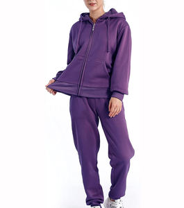 <b>Women</b> Solid <b>Purple</b> Hooded <b>Tracksuit</b> Set Full Sleeve Zipper Casual Sweatshirt Pants 100 Cotton Spring Breathable Eco-Friendly - Product Image 4