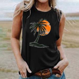 Camiseta sin Mangas con Logotipo Personalizado OEM para Mujer, Camiseta Gráfica con Cuello Redondo, Camiseta Informal de Verano para Vacaciones en la Playa Hawaiana - Product Image 2