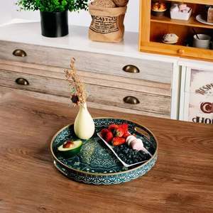 Nouveau plateau rectangulaire en émail imprimé bois, magnifique vaisselle pour la cuisine et la restauration, plateau de service pour thé et café, décoratif en bois - Product Image 4