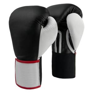 Black White Synthetic Leather Boxing <b>Gloves</b> Red Trim Full Finger <b>Moisture</b> Wicking Adjustable Wrist Strap Hook-and-Loop Closure - Product Image 5