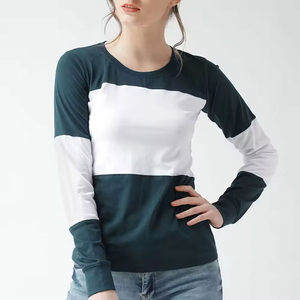 Women's Color <b>Long</b> <b>Sleeve</b> Crew Neck <b>T</b>-<b>Shirt</b> Knitted Casual Full <b>Sleeve</b> Regular Fit All Seasons <b>White</b> And Green - Product Image 1