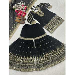 Ensemble de costumes de soirée pour femmes de créateur comprenant un haut Sharara Plazzo Dupatta - Product Image 2