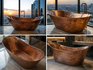 Bañera de Cobre Moderna Hecha a Mano, Bañera Independiente para Interiores Contemporáneos, Bañera de Cobre Artesanal de Estilo Vintage para el Lujo - Product Image 4