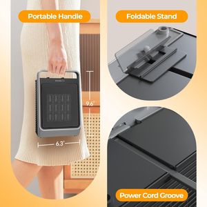 Stufa Elettrica Portatile da 1500W con Termostato, Riscaldatore per Interni, per Camera da Letto, Ufficio o Scrivania - Product Image 3