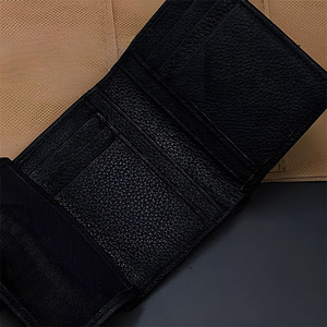 Black Leather <b>Men</b> <b>Wallet</b> Vertical Trifold Flip Mesh ID Window Multi Card Slot Top Note Pocket Sleek Case Custom Logo <b>Slim</b> Holder - Product Image 5