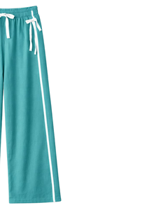 Custom Women Wide Leg Sweatpants Teal Side Stripe High Waist Loose Fit Casual Track Pants Elastic <b>Drawstring</b> Lounge Wear OEM - Product Image 4