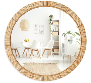 Vietnam Modern Rattan Floral Round <b>Mirror</b> Handmade <b>Wall</b> Decor - Product Image 1