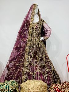 Majestic Girls' Bridal <b>Net</b> <b>Ball</b> Gown Heavy Flare Sparkling Jarkan Stones Luxe Dupatta Glamorous Regal Wedding Look Salwar Dress - Product Image 3