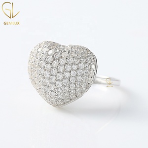 Round Cut Moissanite Diamond <b>Ring</b>, Heart Shape Cluster Engagement <b>Ring</b>, Dainty Gold Love <b>Ring</b>, <b>Dome</b> Style <b>Ring</b>, 925 Silver <b>Ring</b> - Product Image 3