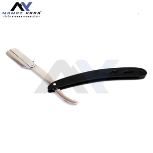 Rasoir de barbier à lame unique en acier inoxydable, noir et argent, à bord droit, tranchant, pour la coupe de la barbe, avec logo personnalisé - Product Image 1